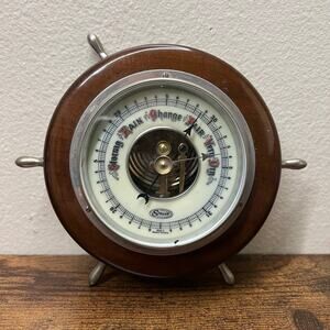 Vintage Stellar Barometer Mid Century Western Germany Helm Ship Wheel Nautical